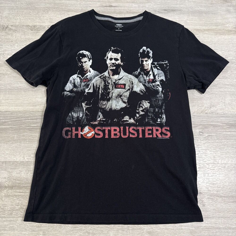 Ghostbusters Shirt Men’s Medium Black Cotton Venkman Spengler Stantz Proton Pack